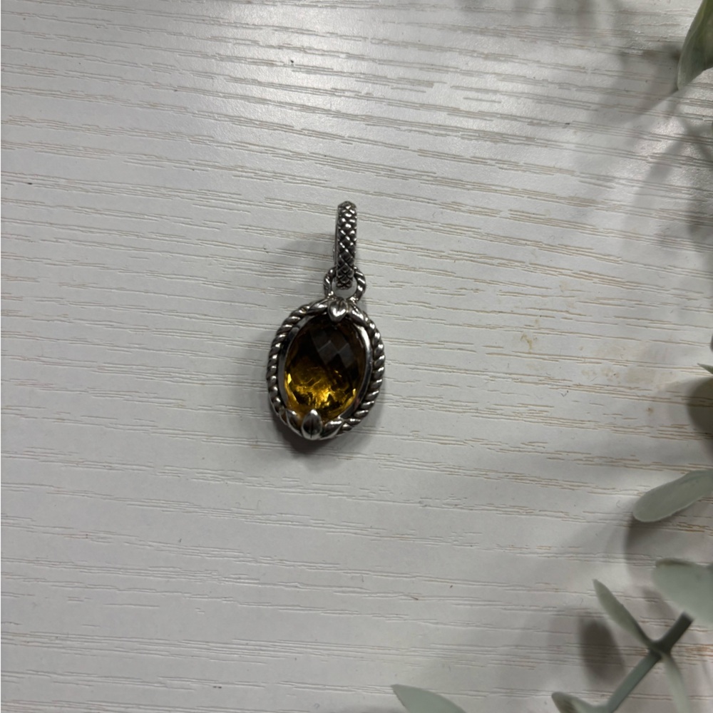 Judith Ripka Whiskey Color Quartz Pendant Sterling Silver Beautiful Silver Frame
